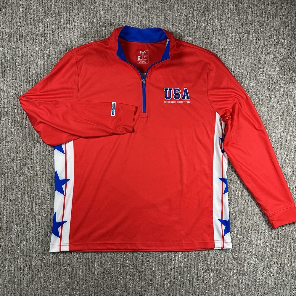 Waggle Pullover Mens XL USA 1980 Miracle Hockey Team‎ Quarter Zip Golf Stretch